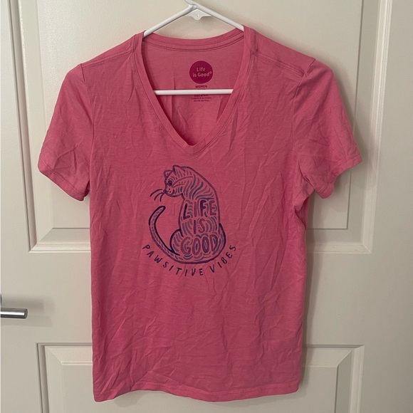Life Is Good Small Womens Short Sleeved T-Shirt(PAWSITIVE VIBES) - Picture 1 of 7